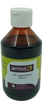 Amos Jodium PVP Zeep Scrub.    Voor het wassen van dieren en pre-opreratieve handwassing.