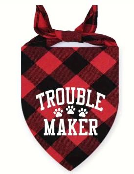 Bandana Troublemaker para perros. --- Súper bonita, en 5 colores y 3 tamaños.